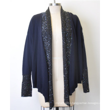 Wool Cashmere Open Cardigan Sweater with Sequins